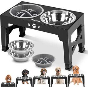Elevated Dog Bowls, Dog Feeder with 2 Stainless Steel Dishes &1 Slow Feeder
